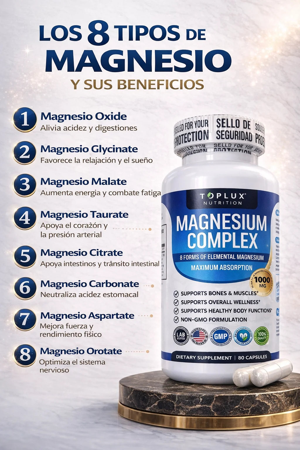 🔥OFERTA 2X1 🔥 MAGNESIO COMPLEX 8 en 1 - 1000mg 💊 90 CAPSULAS · Logra un Sueño Reparador y Más Energía 🔋