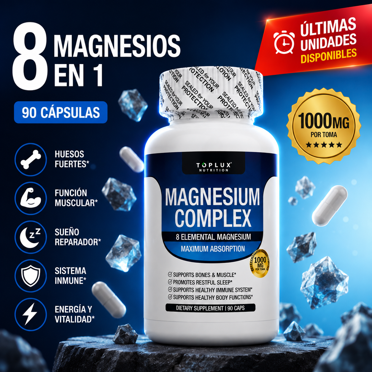 🔥OFERTA 🔥 Magnesio Complex 1000mg 8 en 1 💊 90 CAPSULAS · Logra un Sueño Reparador y Más Energía 🔋